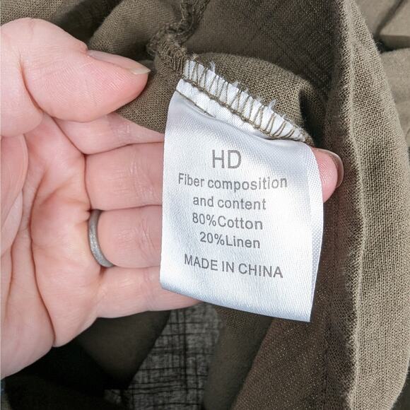 Semaro Olive Green Button Down‎ Cotton Linen Blend Blouse Size XL - Picture 7 of 8
